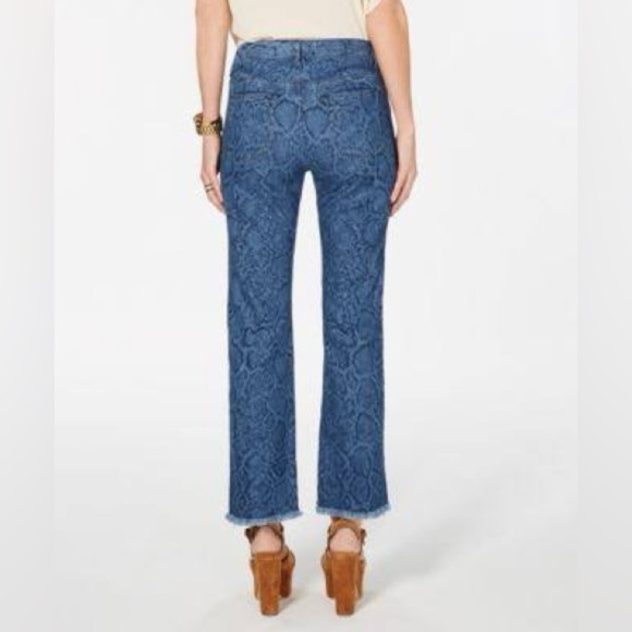 Michael Kors snake print denim jeans raw hem - Picture 3 of 11